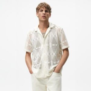 NWT ZARA CROCHET TEXTURED SHIRT - ECRU
